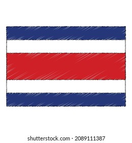 Hand drawn sketch flag of Costa Rica. doodle style vector icon