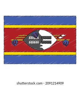 Hand drawn sketch flag of Eswatini. doodle style vector icon