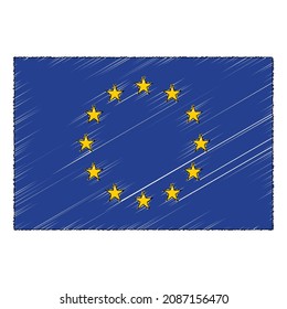 Hand drawn sketch flag of European Union. doodle style vector icon