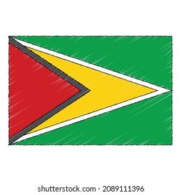 Handgezeichnete Skizzenflagge von Guyana. Dodal-Stil-Vektorsymbol