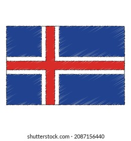 Hand drawn sketch flag of Iceland. doodle style vector icon