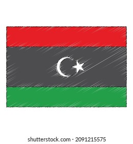 Hand drawn sketch flag of Libya. doodle style vector icon