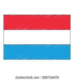Hand drawn sketch flag of Luxembourg. doodle style vector icon