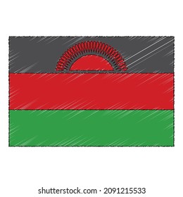 Bandera de boceto dibujada a mano de Malawi. icono de vector de estilo de doodle