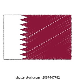 Bandera de sketch a mano de Qatar. Icono de vector de estilo Doodle