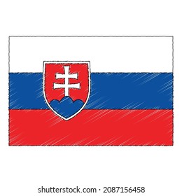 Bandera de boceto dibujada a mano de Eslovaquia. icono de vector de estilo de doodle