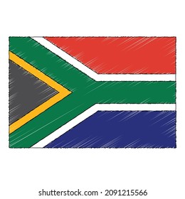 Hand Drawn Sketch Flag Of South Africa. Doodle Style Vector Icon