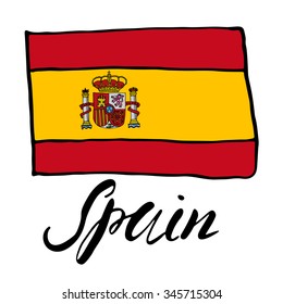 Hand drawn sketch flag of spain, vector illustration.
