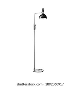 Hand drawn sketch of floor lamp on a white background. Interior design elements. Interior furniture. 