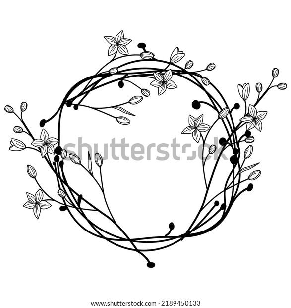 Hand Drawn Sketch Floral Wreath Stock Vector (Royalty Free) 2189450133