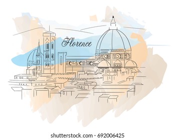  Hand drawn sketch Florence. Watercolor vector illustration.