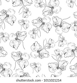 Hand drawn sketch flower repeat pattern fabric textil