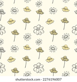 Patrón sin fisuras de flor dibujada a mano. fondo de flores de arte de línea.