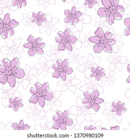 Hand drawn sketch flowers background, ornament vector, floral pattern seamless. 