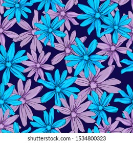 Hand drawn sketch flowers background. Ornament vector. Chamomile pattern seamless.