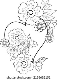 Hand Drawn Sketch Of Flowers With Heard Shape For Lovely Design