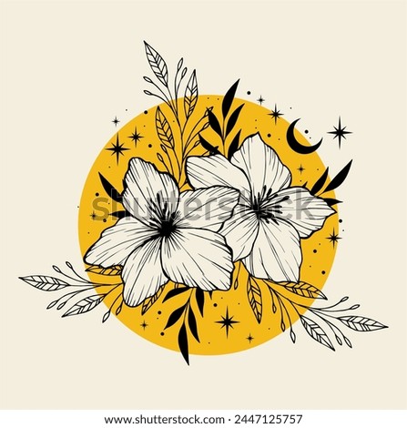 Hand drawn sketch flowers. Simple logo. Hand drawn yellow trendy vector illustration. Flat design. Vintage style. Tattoo idea
