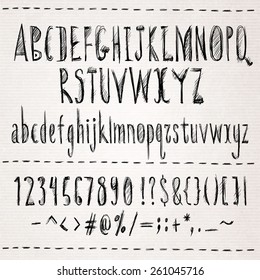 Hand drawn sketch font. Isolated in white background. Vector illustration.