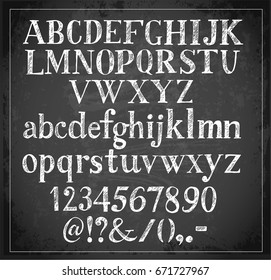 Hand drawn sketch font on blackboard background