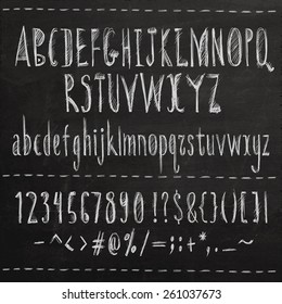 Hand drawn sketch font. Vector chalkboard illustration.