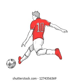 Hand drawn sketch of football, soccer players in isolated on white background,goal,Vector illustration
