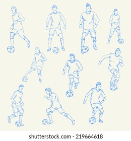 Hand drawn, Sketch football, socer player action