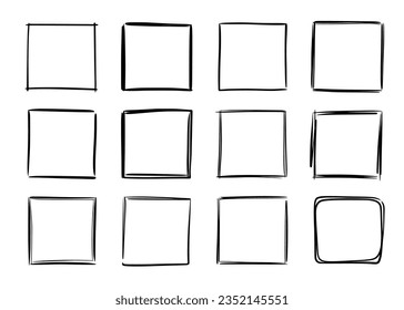 vector de marco de esbozo dibujado a mano. Forma simple de borde de marco de lápiz de rectángulo de doodle. Elemento de borde de garabato dibujado a mano para la plantilla de comillas de texto. Estilo de trazo de pincel de lápiz. Ilustración del vector