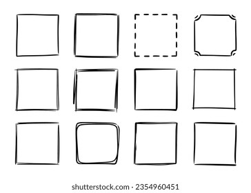 Hand drawn sketch frame vector. Simple doodle rectangle pencil frame border shape. Hand drawn doodle scribble border element for text quote template. Pencil brush stroke style. Vector illustration