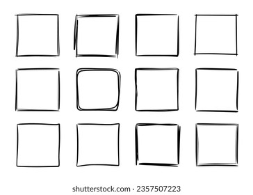 Hand drawn sketch frame vector. Simple doodle rectangle pencil frame border shape. Hand drawn doodle scribble border element for text quote template. Pencil brush stroke style. Vector illustration