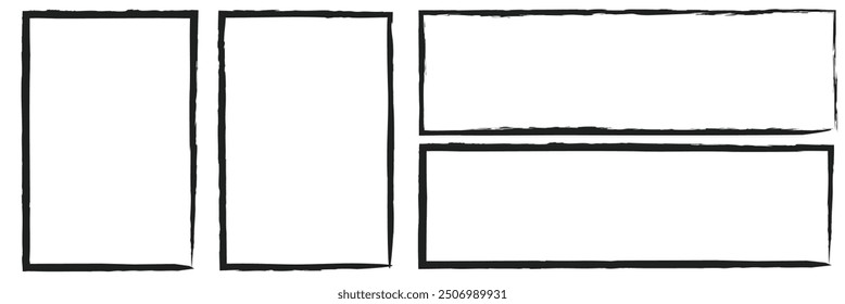 Hand drawn sketch frame vector. Simple doodle rectangle pencil frame border shape. Hand drawn doodle scribble border element for text quote template. 