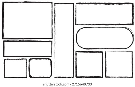 Hand drawn sketch frame vector. Simple doodle rectangle pencil frame border shape. Hand drawn doodle scribble border element for text quote template. Pencil brush stroke style. Vector illustration