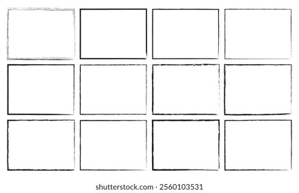 Hand drawn sketch frame vector.Simple doodle rectangle pencil frame border shape.Hand drawn doodle scribble border element for text quote template.Pencil brush stroke styleisolated on white background