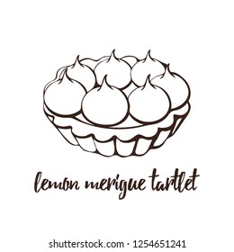 Hand drawn sketch with french dessert tarte citron. Background template for design.