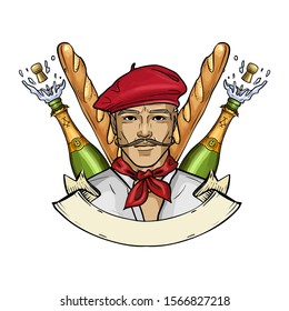 Hand drawn sketch french man