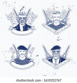Hand drawn sketch french men