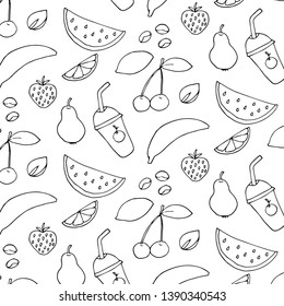 Hand drawn  sketch friut pattern. Cute vegetarian vector food collection. Fruit cartoon background