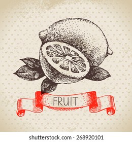 Hand drawn sketch fruit lemon. Eco food background. Vector illustration