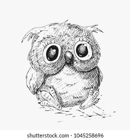 Hand drawn sketch fun owl. Vector illustration