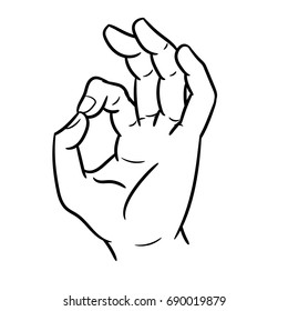 Hand drawn sketch of hand gesture okay, Black and White simple line Vector Illustration for Coloring Book - Line Drawn Vector