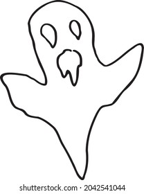 
Hand drawn sketch of ghost isolated on white background. Happy Halloween. Scary white ghosts. Greeting card. Vector illustration for posters, decoration and print. Holy Sheet.