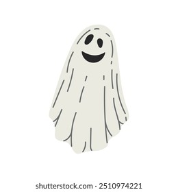 Dibujado a mano boceto de fantasma aislado sobre fondo blanco. Fantasma blanco aterrador. Feliz Halloween. Lindo personaje espeluznante vintage.  Ilustración vectorial para carteles, decoración e impresión.