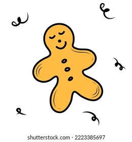 Hand drawn sketch gingerbread men. Traditional Christmas cookie. Vector doodle illustration.