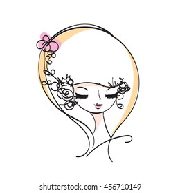 hand drawn, sketch girl face illustration, original sketch vector file