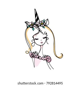 hand drawn, sketch girl face illustration, original sketch vector file