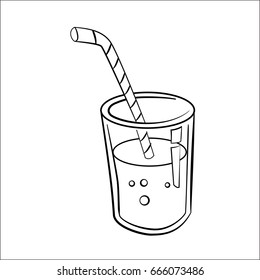 Hand drawn sketch of glass of juice isolated, Black and White Cartoon Vector Illustration for Coloring Book - Line Drawn Vector