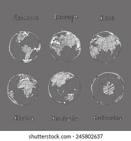 Hand drawn sketch globe grey