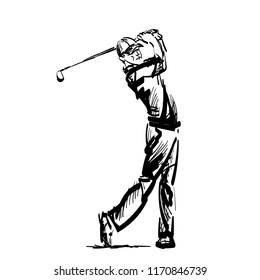 Hand drawn sketch of Golf player playing golf in vector illustration