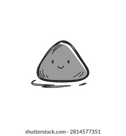 A hand drawn sketch of a grey stone with a friendly face isolated on a white background