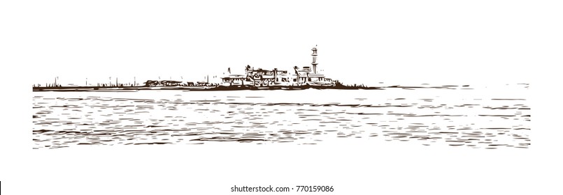 Hand drawn sketch of Haji Ali Mumbai, India in vector illustration.