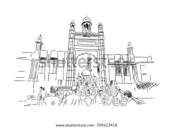 Hand Drawn Sketch Haji Ali Mumbai Stock Vector (Royalty Free) 709623418 ...